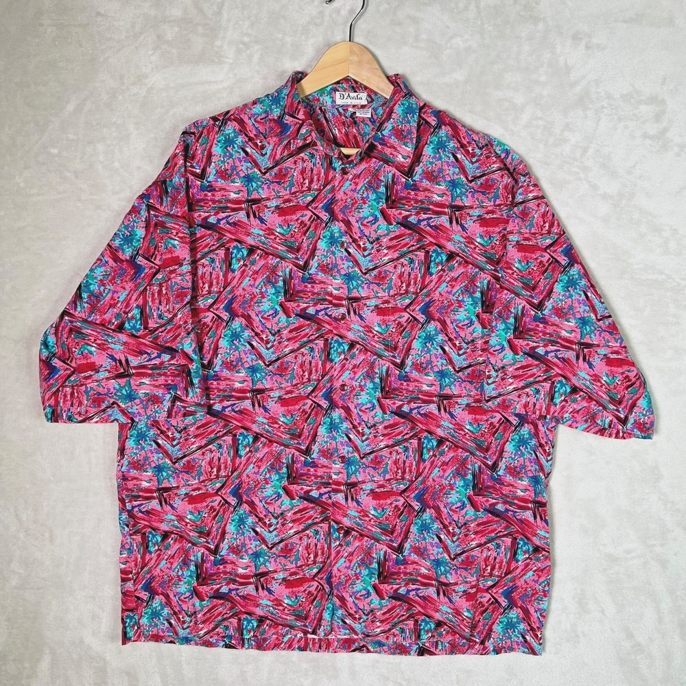 Vintage D Avila‎ Shirt XLT Tall Abstract Art Button Up Short Sleeve Camp USA